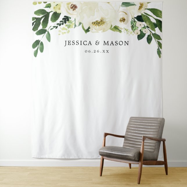 White Roses Wedding Backdrop Banner (In Situ)