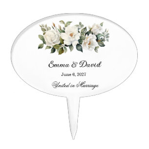 White Roses Wedding Cake Topper