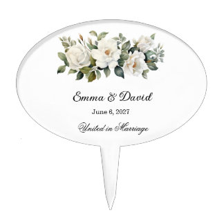 White Roses Wedding Cake Topper