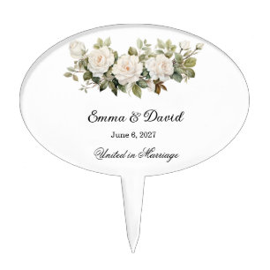 White Roses Wedding Cake Topper
