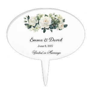White Roses Wedding Cake Topper