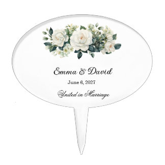 White Roses Wedding Cake Topper