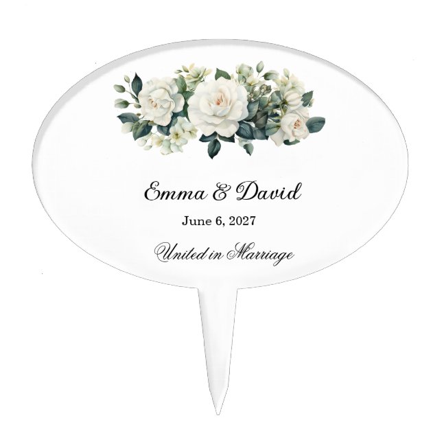 White Roses Wedding Cake Topper (Front)