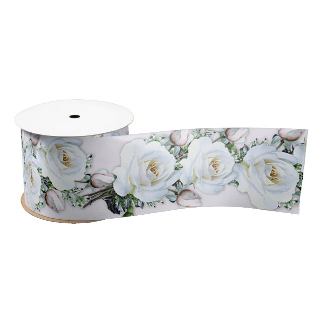 White Roses Wedding Craft Ribbon (Spool)