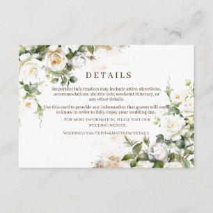 White Roses Wedding Elegant Floral Enclosure Card