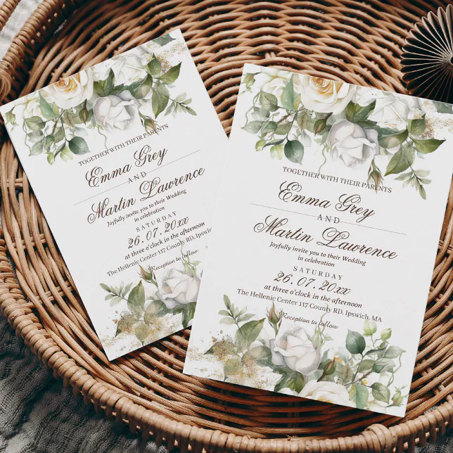 White Roses Wedding Elegant Invitation | Zazzle