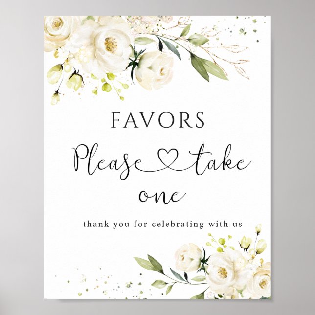 White Roses Wedding Favors Sign, Please Take One Poster (Front)