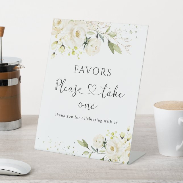 White Roses Wedding Favours Sign, Please Take One  Pedestal Sign (In SItu)
