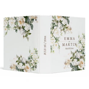 White Roses Wedding Flower 3 Ring Binder