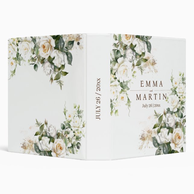 White Roses Wedding Flower 3 Ring Binder (Background)