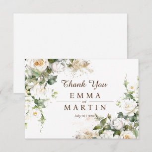 White Roses Wedding Flower Thank You Card