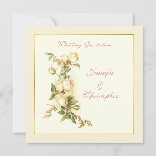 White roses wedding invitation