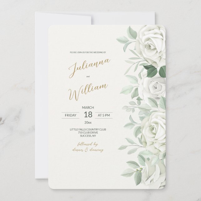White Roses Wedding Invitation (Front)