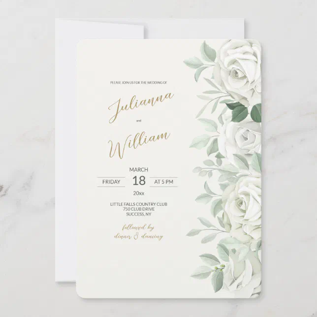 White Roses Wedding Invitation | Zazzle