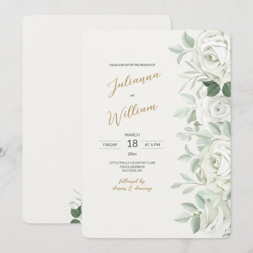 White Roses Wedding Invitation | Zazzle