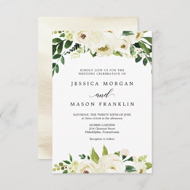 White Roses Wedding Invitation (Front/Back)