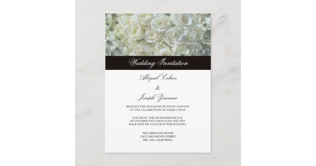 White Roses Wedding Invitation Postcards | Zazzle