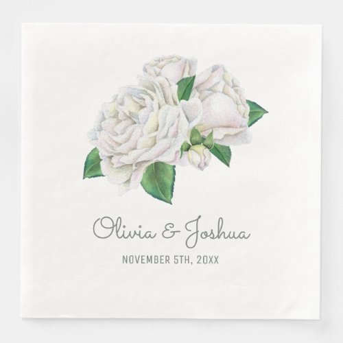 White Roses Wedding Paper Dinner Napkins