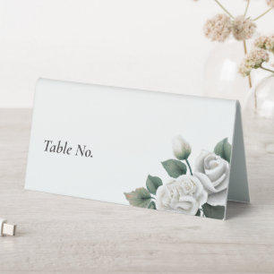 White Roses Wedding Place Card Table Tent