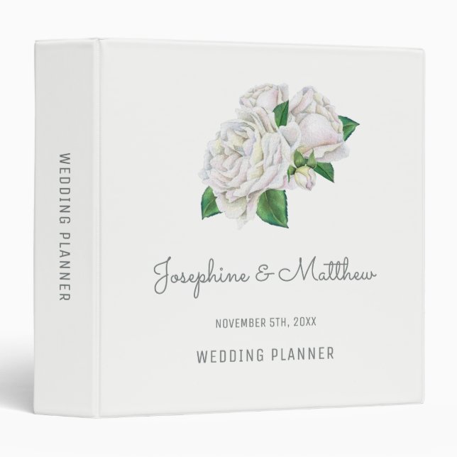 White Roses Wedding Planner 3 Ring Binder (Front/Spine)