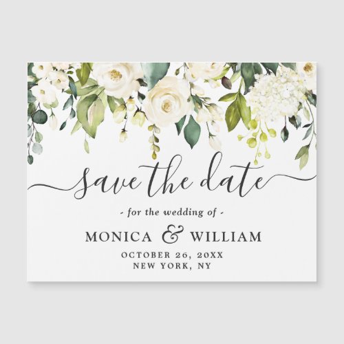 White Roses Wedding Save the Date Magnetic Card