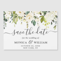White Roses Wedding Save the Date Magnetic Card
