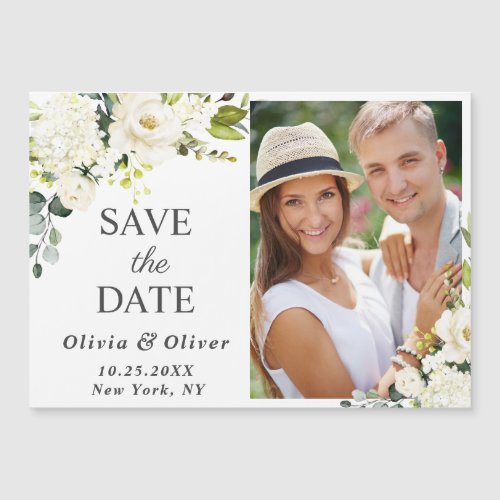 White Roses Wedding Save the Date Magnetic Card