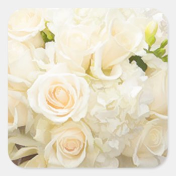 White Roses Wedding Sqare Envelope Seal Stickers by Dmargie1029 at Zazzle