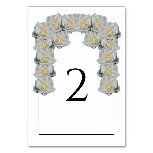 White Roses Wedding Table Number Card