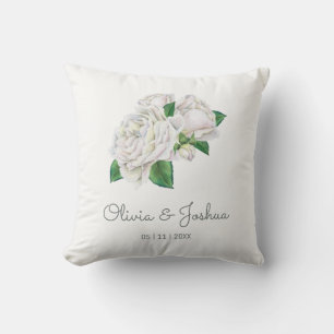 White Roses Wedding Throw Pillow