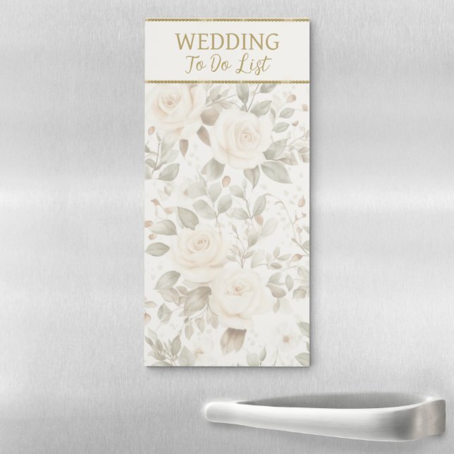 White Roses Wedding To Do List Magnetic Notepad (In Situ)
