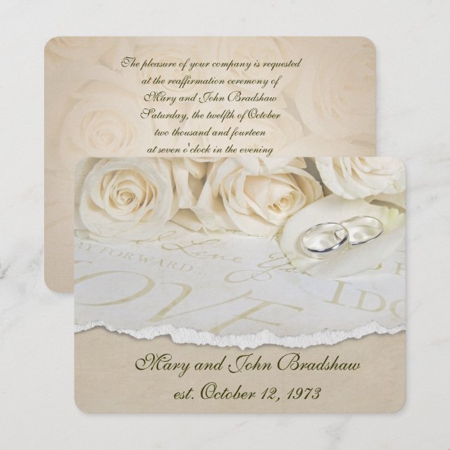 White Roses Wedding Vow Renewal Invitation (Front/Back)