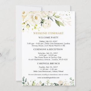 White Roses Wedding Weekend Itinerary Invitation