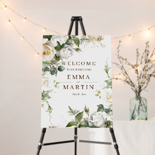 White Roses Wedding Welcome Sign