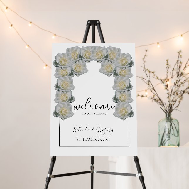 White Roses Wedding Welcome Sign (In Situ (Stand))