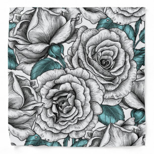 White roses with blue leaves bandana