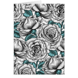 White roses with blue leaves cards