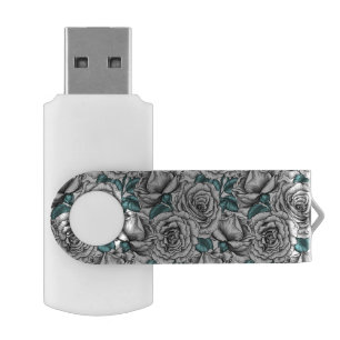 White roses with blue leaves flash drive