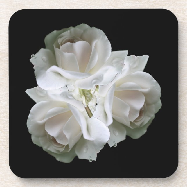 White Roses With Raindrops Bouquet       Beverage Coaster (Front)