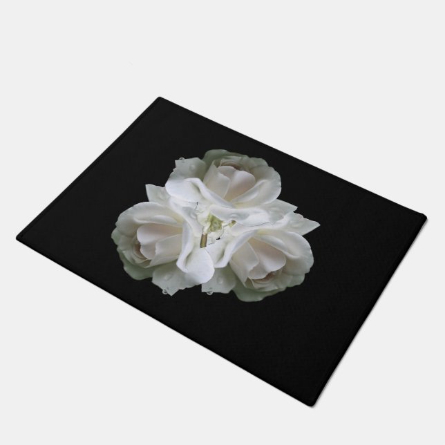 White Roses With Raindrops Bouquet         Doormat (Angled)