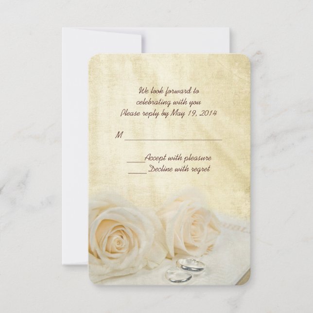 White Roses with rings RSVP Card (Front)