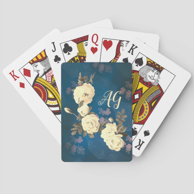 White Roses Wreath Gothic Background  Poker Cards (Back)