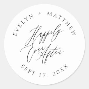 White Round Happily Ever After Calligraphy Wedding Classic Round Sticker