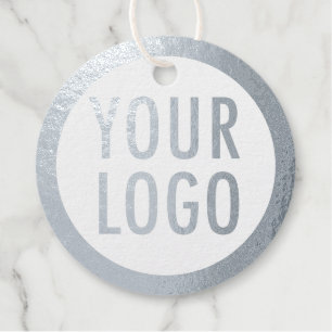 White Round Silver Foil Hang Tags with Custom Logo