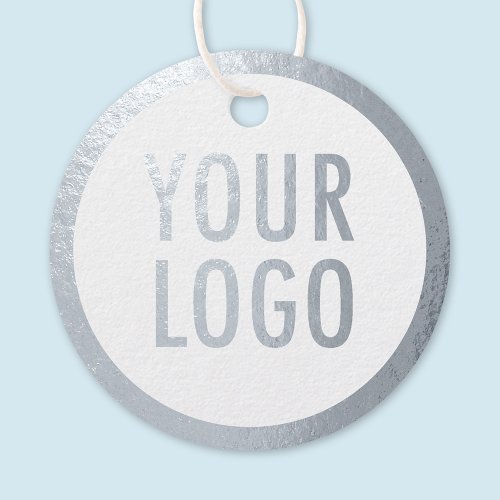 White Round Silver Foil Hang Tags with Custom Logo