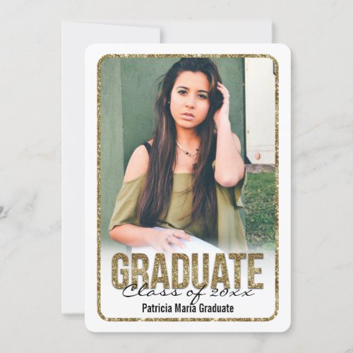 White Rounded Glitter High School Photo Graduation 5x7 Paper Invitation Card