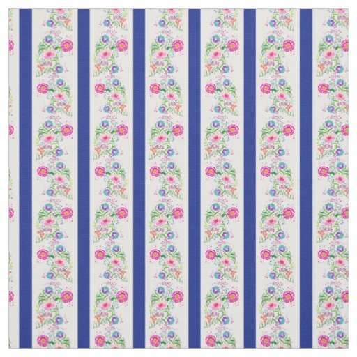 White, royal blue/folk flowers/stripe(2)white fabric