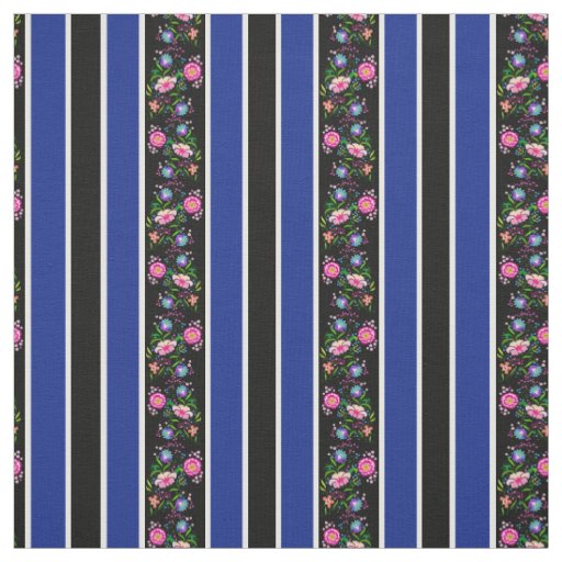 White, royal blue/folk flowers/stripe/black fabric