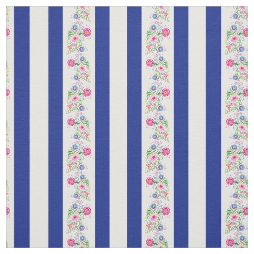 White, royal blue/folk flowers/stripe/white fabric