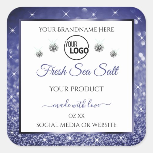 White Royal Blue Glitter Product Label Logo Jewels